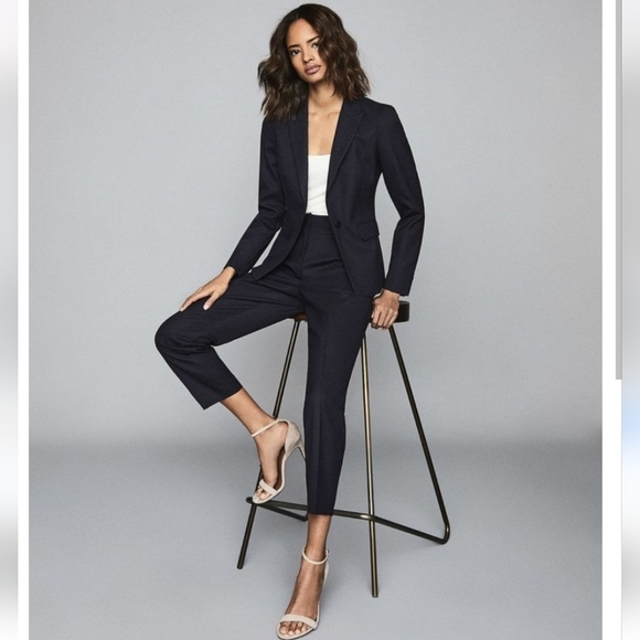 Reiss Dark Blue hartley Slim Leg textured pants Career Office Essential - Picture 2 of 12